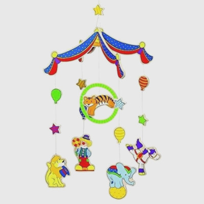 Holz - Mobile ''Bunter Zirkus''  Baby/ Kinderzimmer Geburt 26,5 x 40 cm goki 52920