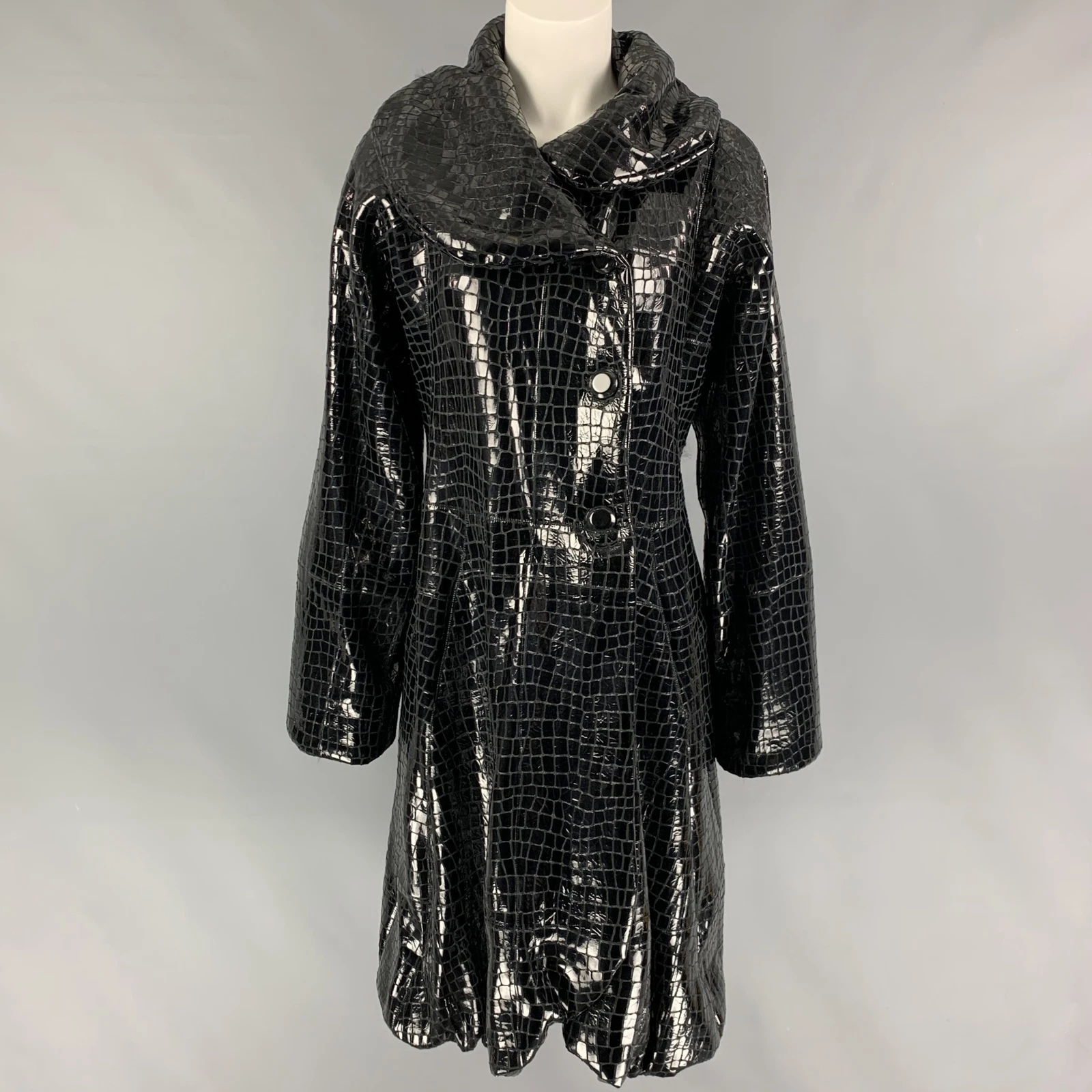 Giorgio Armani — GIORGIO ARMANI Size 8 Black Leather Embossed Fur Coat
