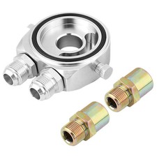 GPI Aluminum Oil Filter Sandwich Plate Adapter 1/8NPT 10AN Oil Cooler Kit Silver