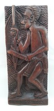 Hand Carved Wooden Tribal Relief African Warrior Hanging Wall Art