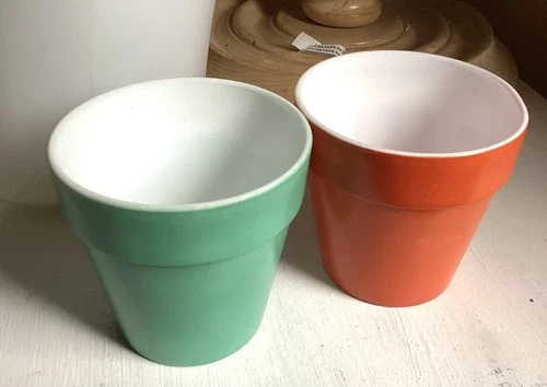 Hazel Atlas Pantone Color  planters Vintage Aqua and orange unique MCM style