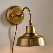 Image of Nkuku Brass Finish Wall Light Sconce Brown Fabric Cable In-line Switch Size 1