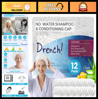 Waterless Hair Washing Caps - Disposable Rinse-Free Shower Caps for Elderly - 12