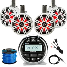 Gauge-Mount Receiver, 4 x 8" Marine Speakers, Speaker Wire, Aux Mount, Antenna