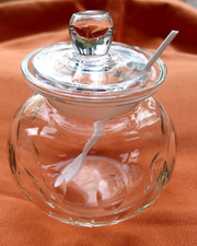 Vintage Crystal Lens Thumbprint Cut Glass Preserve Jam Pot / sugar pot 5"