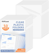 50 Pack Clear Folder, 7Mil Plastic L-Type Folders, Clear Copy Safe Project Pocke