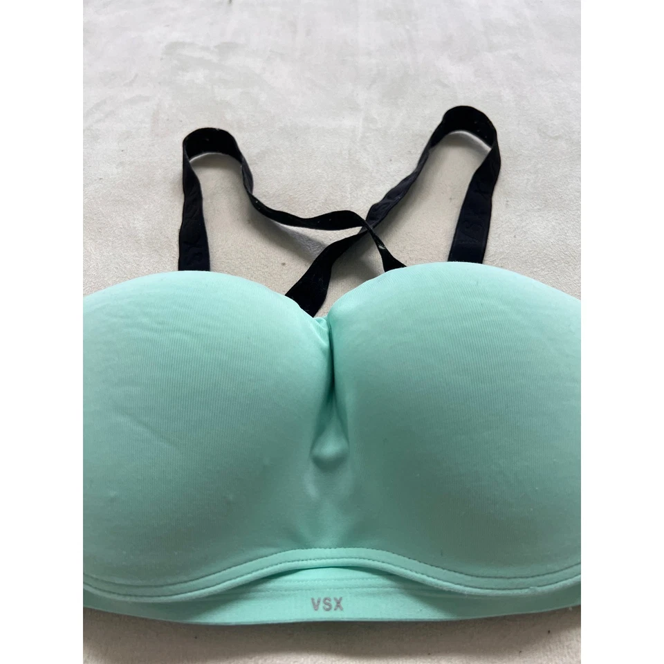 Victoria's Secret VSX Sport Bra Aqua Mint Strappy Back Padded Wireless Size 34DD - Image 4 of 4