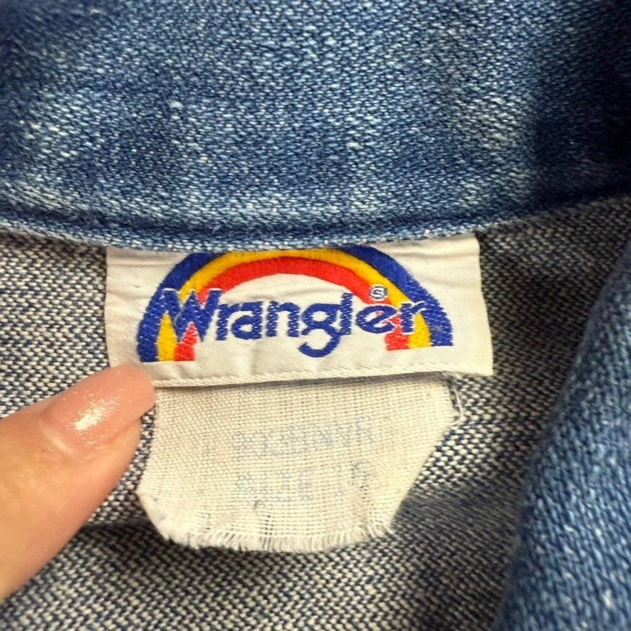 Chaqueta Denim Wrangler 124MJ Hecha en EE. UU. Etiqueta Arco Iris Abrigo Western Rancher XS Foto 2 de 4