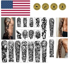 Full Arm Temporary Tattoos 8 Sheets and Half Arm Shoulder Waterproof Tattoos ...