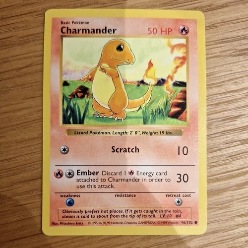 Charmander Shadowless - 46/102 - Common - Base Set - Pokemon Card - NM