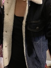 Dark BLue Denim LEVI STRAUSS Sherpa Lined Metal Button Front Jean Jacket Small