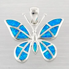 Butterfly Ocean Blue Fire Opal Silver Jewelry Necklace Pendant