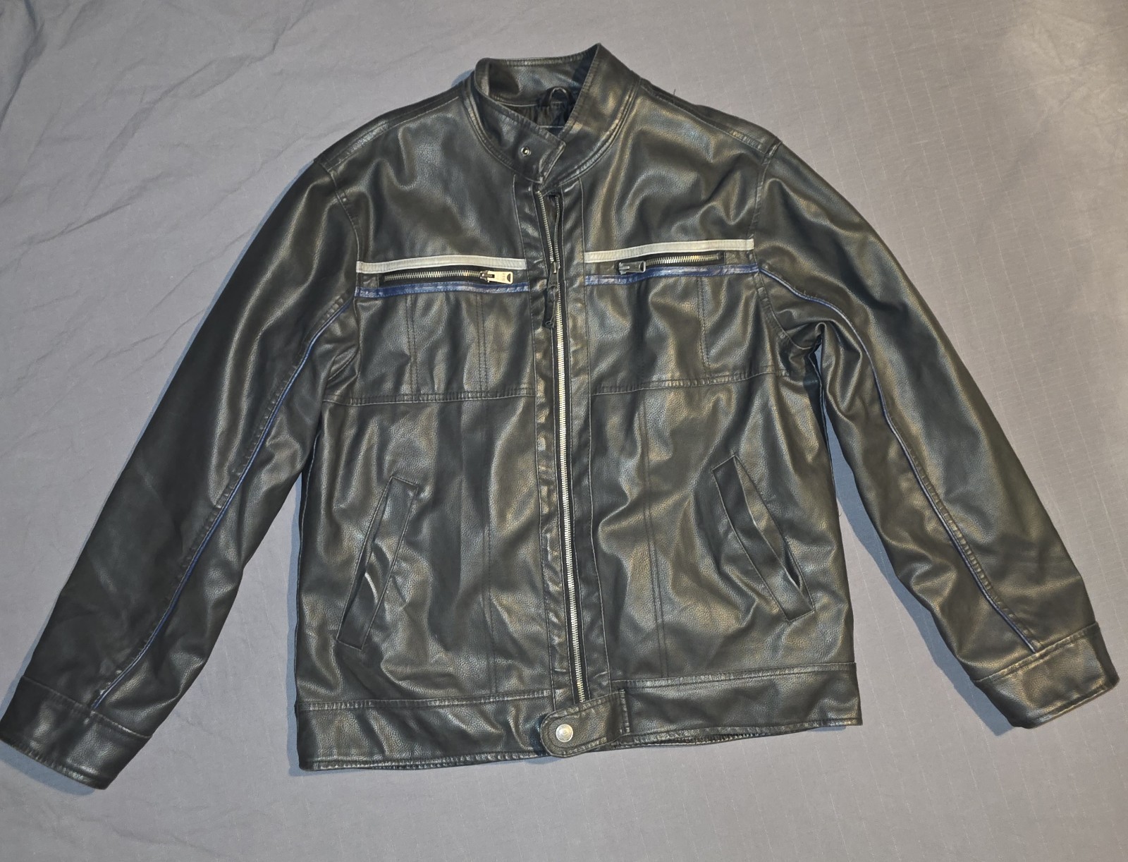 Arizona Men’s Vintage Faux Leather Racing Bomber Motorcycle Jacket Black L