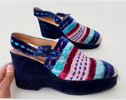 Vtg 70’s Edouard Jerrold Boho Velour Chunky Platform Shoes D. Sevastakis Greece - Image 1