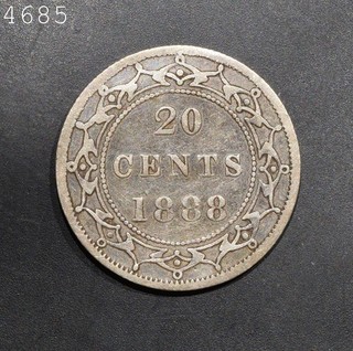 1888 Newfoundland Canada Silver 20 Cents "F" Free S/H After 1st Item