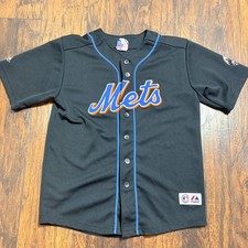 Majestic Baseball Jersey Boys XL Black Jose Reyes 7 New York Mets Mesh Button Up