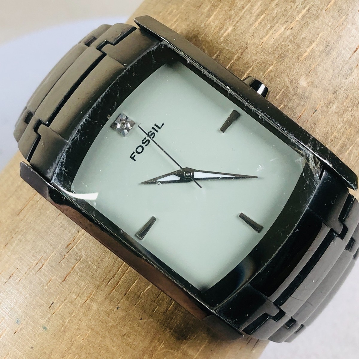 Fossil Arkitek Men FS-4258 Black Stainless Quartz Watch*Chipped