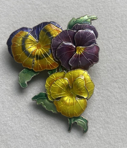 Antique sterling silver tested Enamel Pansy Flower Brooch Pin unsigned