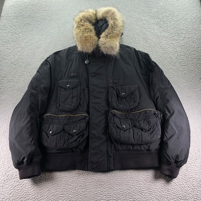 VTG Polo Ralph Lauren Jacket Mens Medium Down Flight Aviator Bomber Coyote Fur