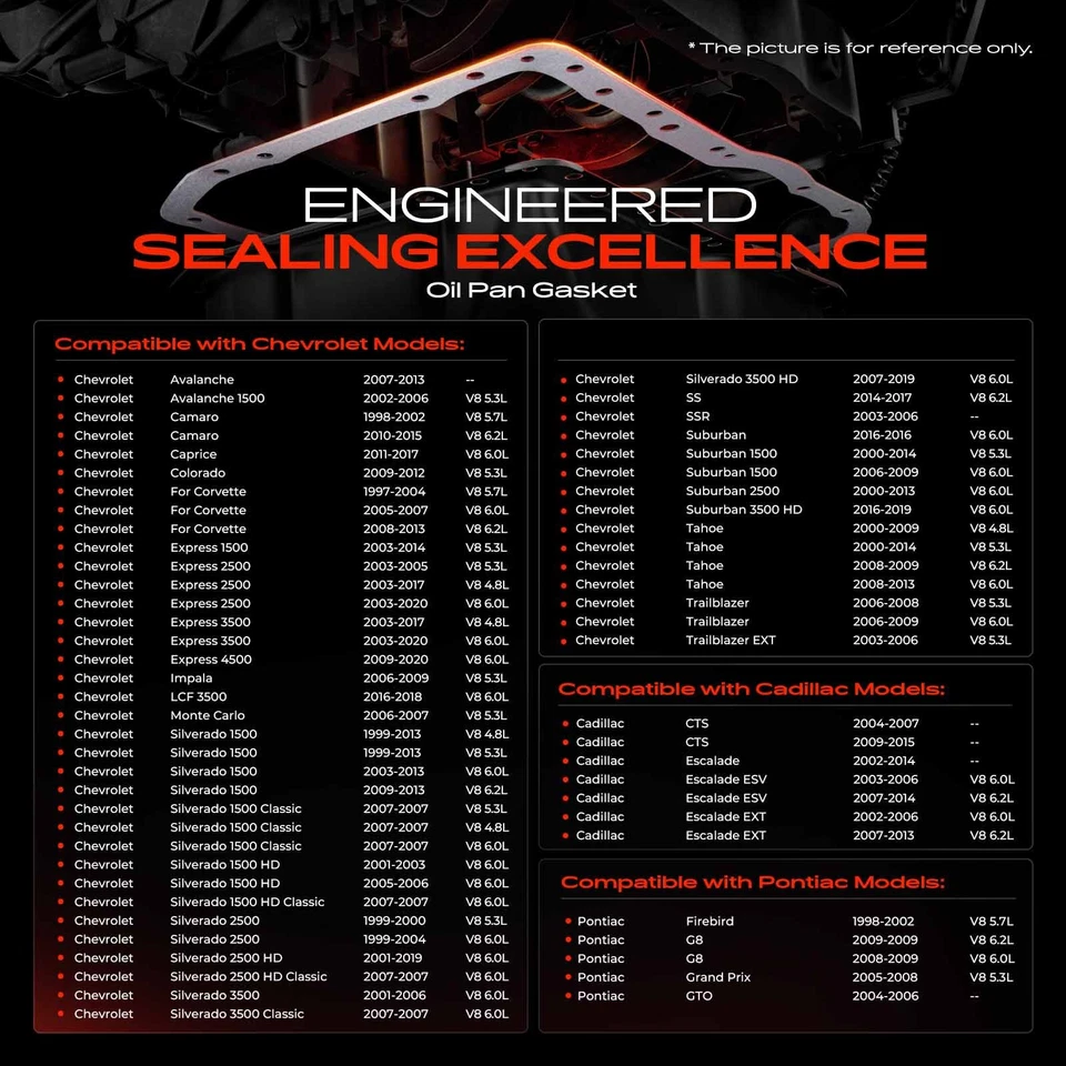 Junta de cárter de aceite de motor para Chevy Silverado 1500 2500 Impala Tahoe Camaro Colorado Foto 2 de 4