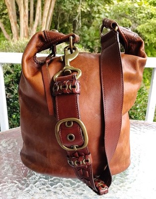 Coach XL Vintage 11423 Cognac Bleecker Tattersall Leather Duffle