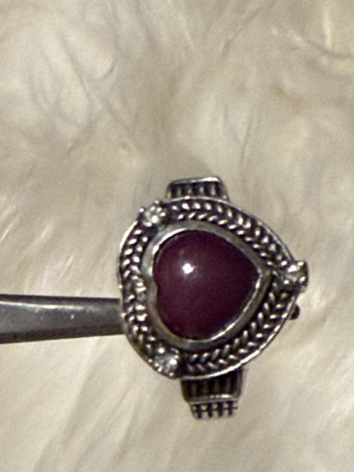 Cabochon Ruby Heart Shaped Ring Diamond Accents S… - image 9