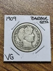 1909 P Barber Silver Quarter VG Very Good Condition U.S. 25c Coin (Raw13688)