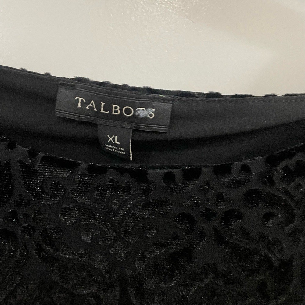 Talbots Elegant velour Black Patterned Blouse lad… - image 2