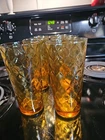 Vtg Set Of 8 Anchor Hocking Amber Honeycomb Pattern Glass Tumblers Glasses