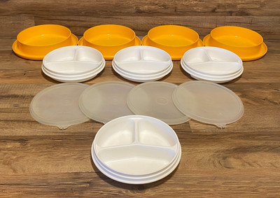 SET OF 4 - TUPPERWARE - LITTLE DINNER DIVIDED DISH BOWL - SEAL TIGHT LIDS #1317