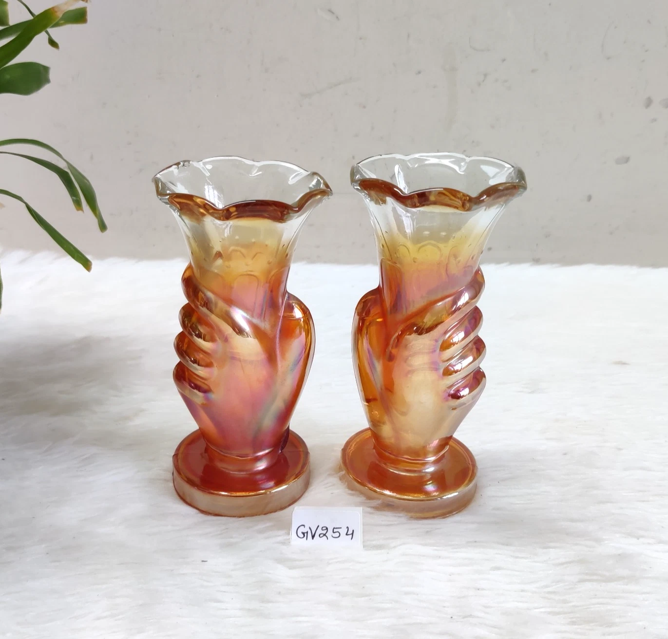 Vaso Decorativo In Vetro Marigold A Forma Di Mano Vintage Anni '30 Paio GV254
