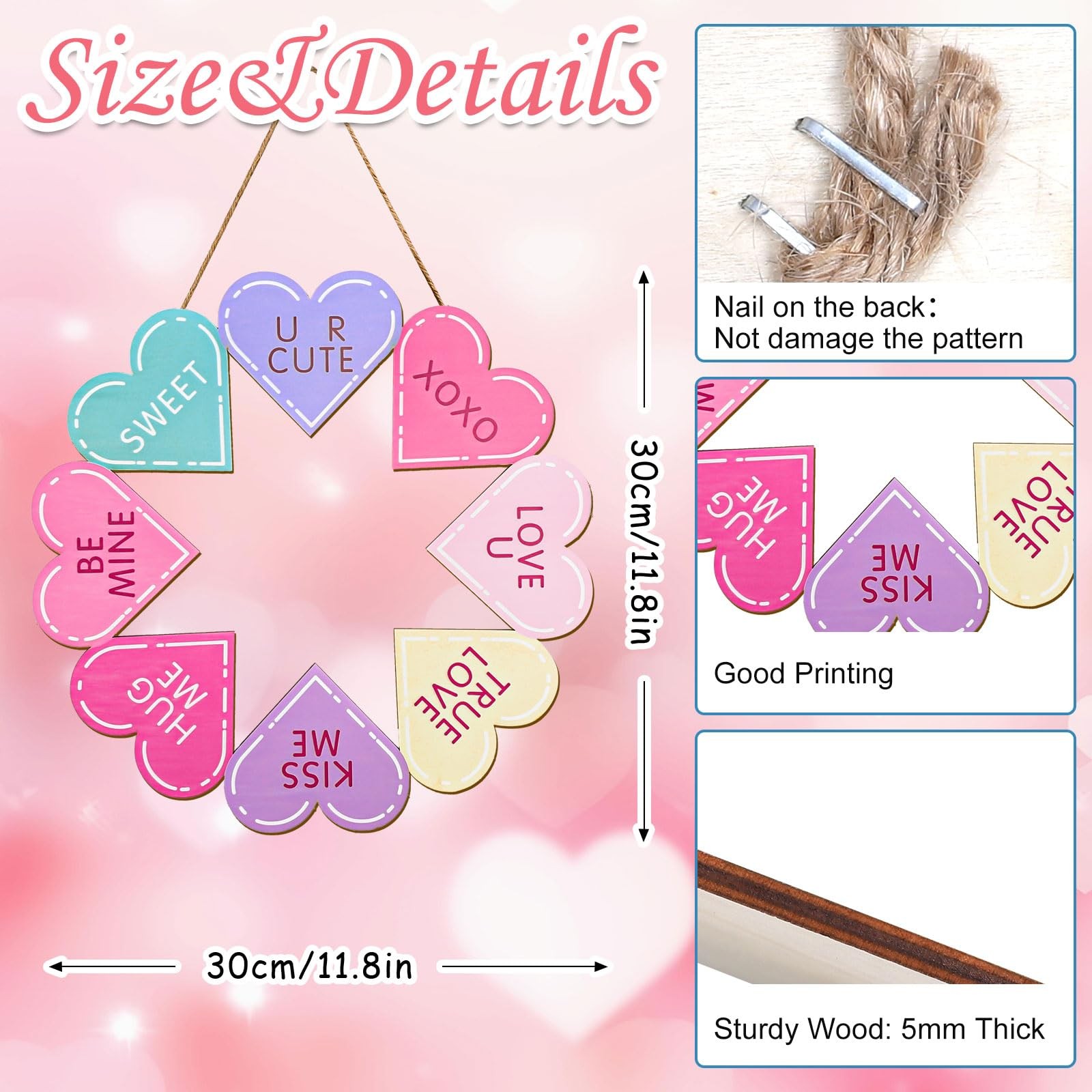 Valentine's Day Door Sign Decorations Conversation Heart Wooden Hanging Sign ... thumbnail 2