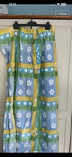 Pair Of Blue And Yellow Flower Print Unlined Curtains 130cm Long 160 Cm Wide