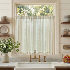 Linen Kitchen Curtains Striped Tier Curtains 36 Inch Cafe Farmhouse Balanced Str