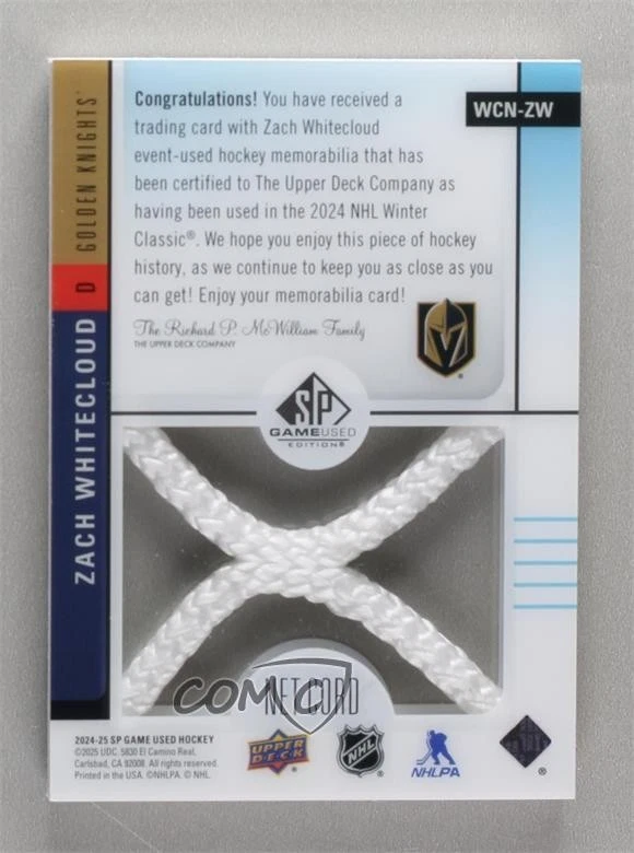 2024 Upper Deck SP Game Used Winter Classic Net Cord Relics /35 Zach Whitecloud - Image 2 of 2