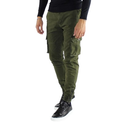 Pantaloni Cargo Uomo Verde Invernali Tasche Laterali Cotone Slim Fit  Tasconi | eBay