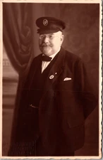 Postcard Real Photo RPPC Man in Uniform with Hat Badge and Pin Studio Photo