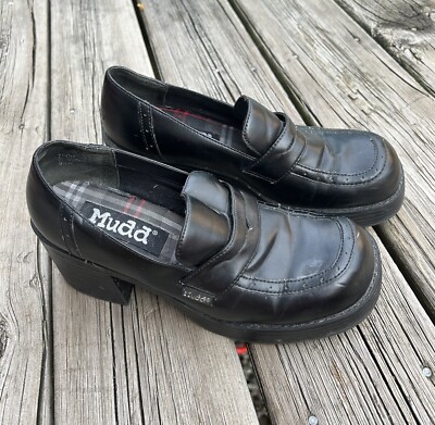 Vintage Y2K Mudd Chunky Platform Faux Leather Loafer Shoes Women Size 