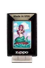 Sexy Mermaid on Rock in the Ocean - Satin Chrome Zippo Lighter - Standard Insert