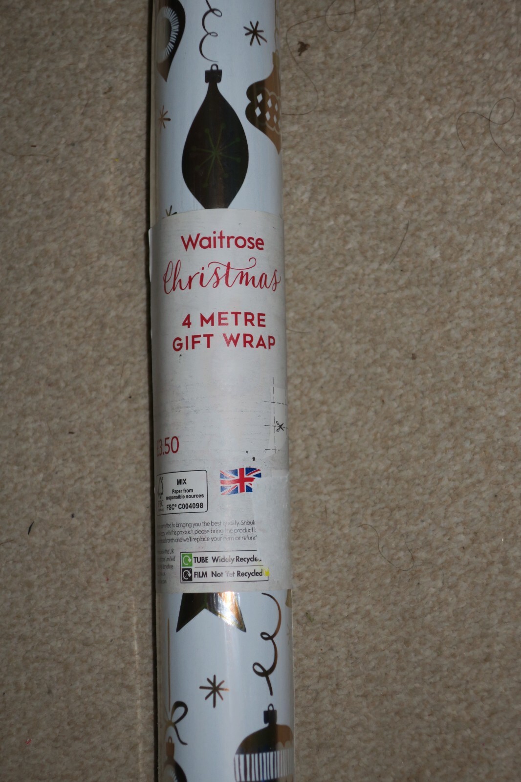 Waitrose Christmas Xmas metallic gift wrap wrapping paper roll job