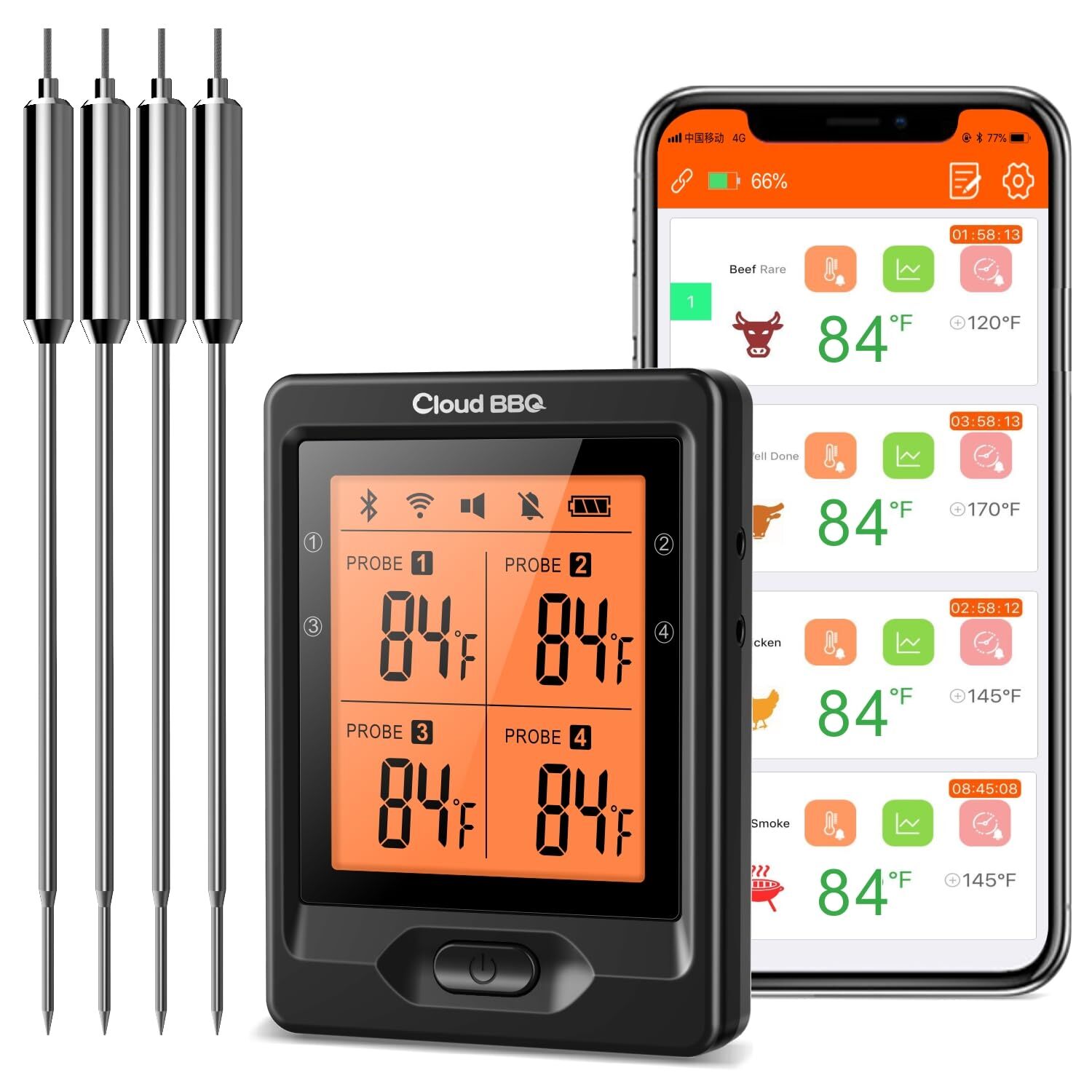 Bluetooth Meat Thermometer, 500 FT Wireless Digital Food Thermometer with 4-P...