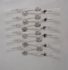 DURGIN SET OF TWELVE STERLING SILVER ROSE STRAWBERRY FORKS FIGURAL RARE