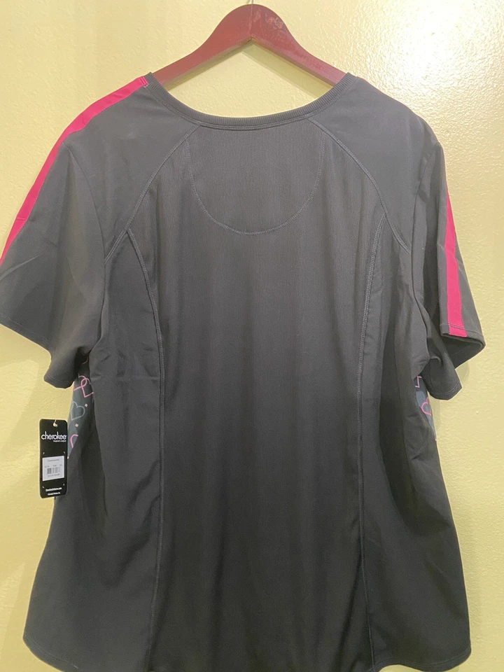 Infinity Hope Cherokee Scrub Top Stretchy Breast Cancer Awareness V Neck Top 2XL - Image 2 of 4