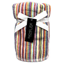 2 pc Rachel Zoe Rainbow Stripes Hand Towel Set Colorful Summer Cotton NEW