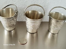 SET OF 3 ANTIQUE ORIGINAL MIDDLE EASTERN SOLID SILVER SHOT BUCKET 84 MARK