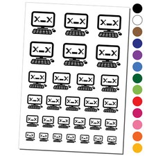 Dead Kawaii Computer Face Emoticon Temporary Tattoo Water Resistant Set