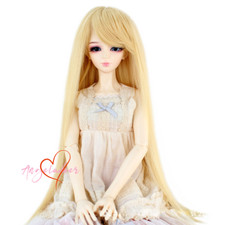 Long Straight Wig Doll Hair Blonde Oblique Bangs for 1/3SD BJD Ball Jointed Doll