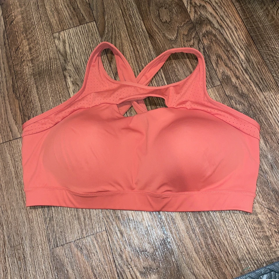 Yvette Cross Hollow Sport Bra High Neck Wireless Full Coverage 3XL Orange - Image 4 of 4