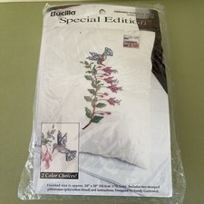 Bucilla Stamped Cross Stitch Kit Pillowcases 64087 Hummingbirds Flowers Set 2