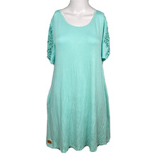 NWT Simply Southern Dress Womens Sz L Aqua Blue Green Short Lace Sleeve Shift